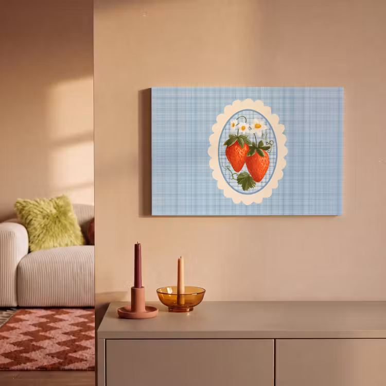 Canvas schilderij - Aardbeien - Lijst - Rood - Geruit — 2