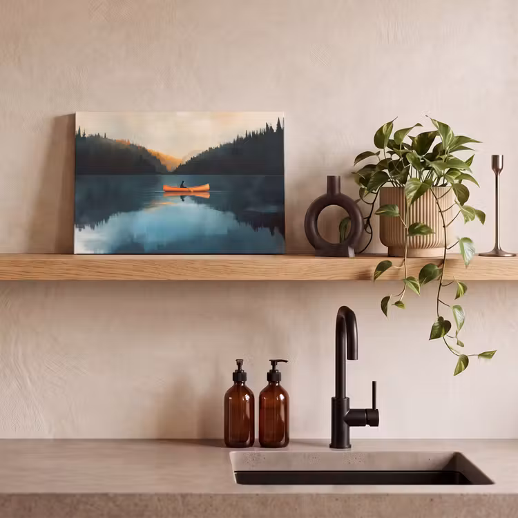 Canvas schilderij - Bossen - Meer - Kano - Oranje — 3