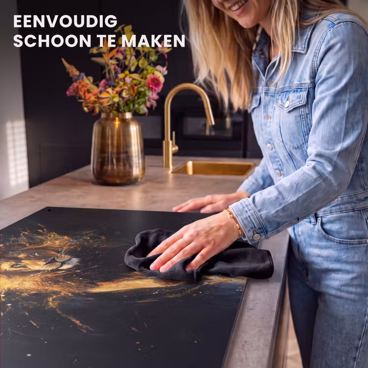 Inductiebeschermer & spatscherm (2in1) - Leeuw - Zwart - Oranje - Verf — 5