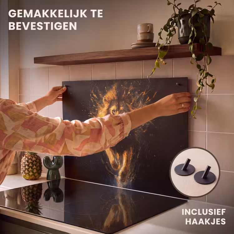 Inductiebeschermer & spatscherm (2in1) - Leeuw - Zwart - Oranje - Verf — 7