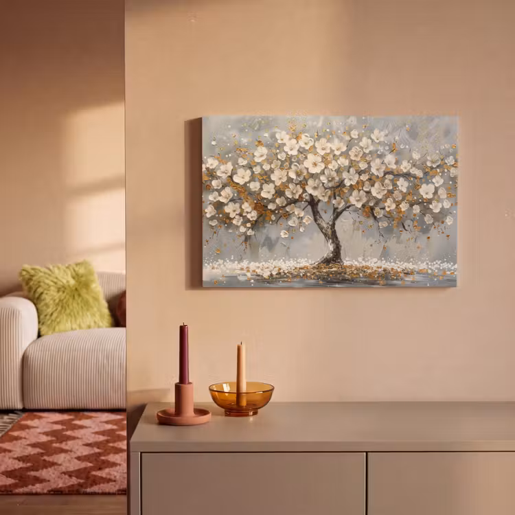 Canvas schilderij - Boom - Bloemen - Wit - Natuur - Kunst — 2