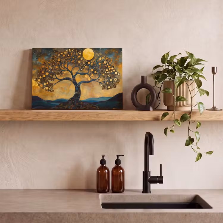 Canvas schilderij - Boom - Maan - Bloemen - Goud - Kunst — 3