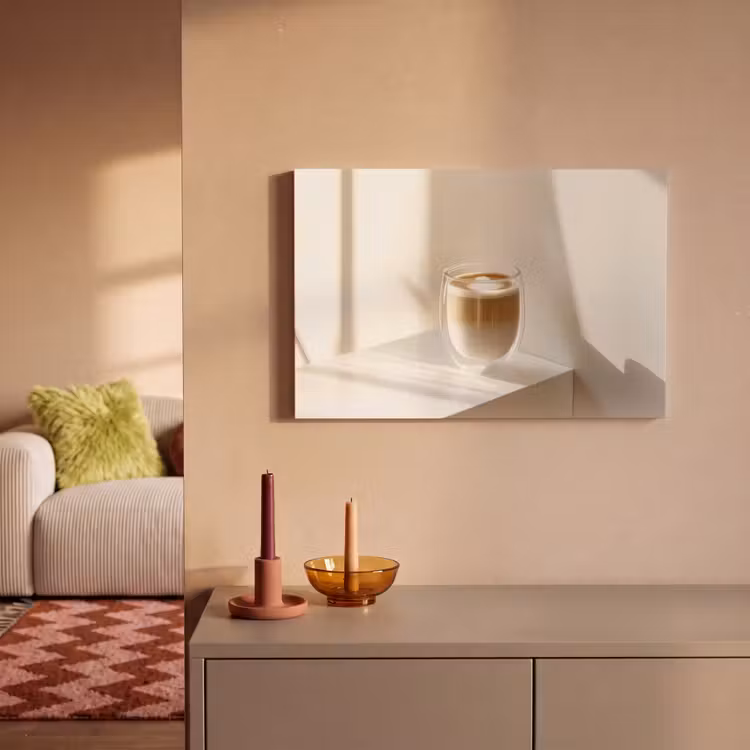 Canvas schilderij - Mok - Latte - Minimalistisch - Schaduw — 2