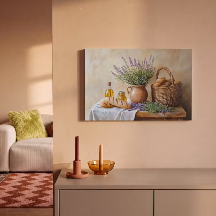 Canvas schilderij - Lavendel - Brood - Stilleven — 2