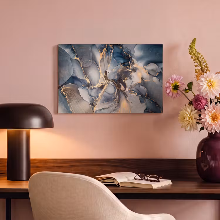 Canvas schilderij - Marmer - Grijs - Blauw - Luxe - Goud — 4
