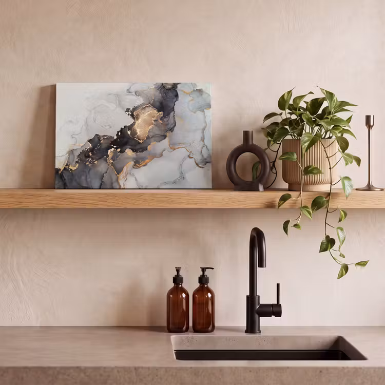 Canvas schilderij - Zwart - Marmer - Luxe - Goud — 3