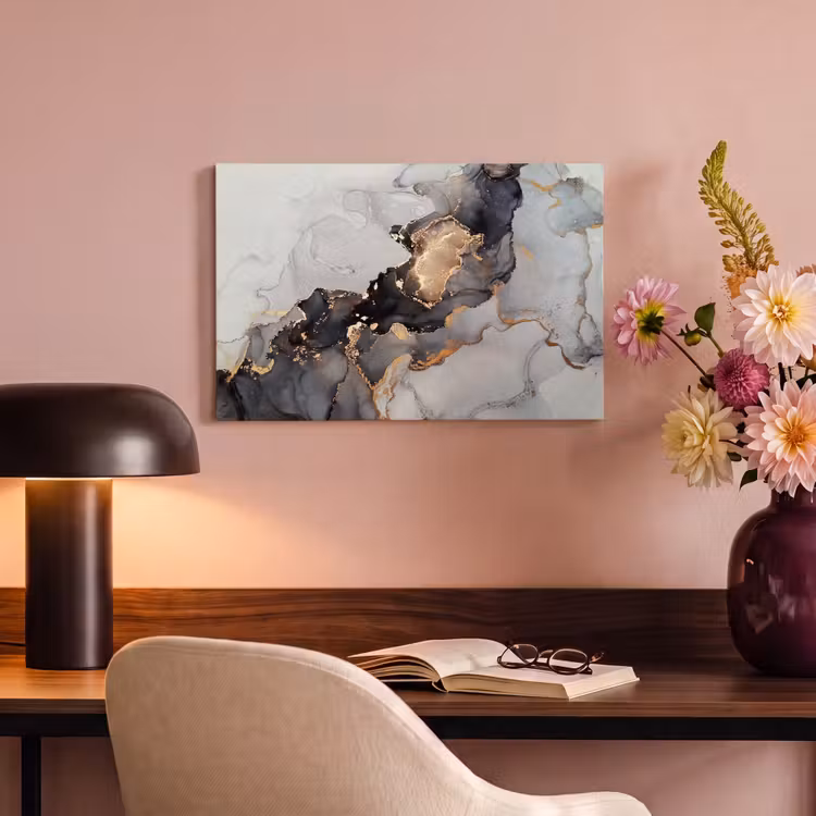 Canvas schilderij - Zwart - Marmer - Luxe - Goud — 4