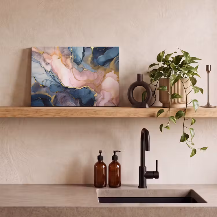 Canvas schilderij - Marmer - Roze - Blauw — 3