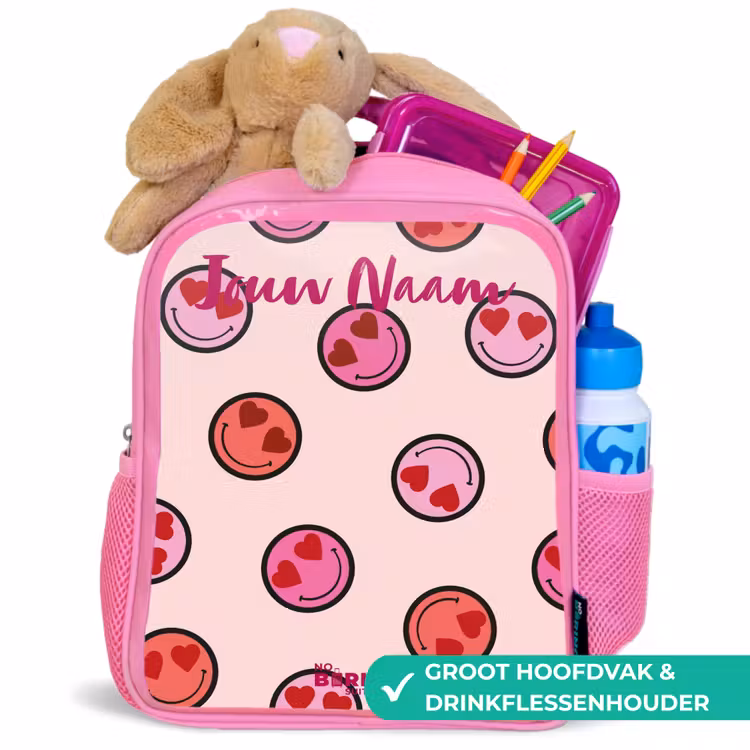 Rugzak kind met naam - Roze Hartje - Smiley - Patroon — 2
