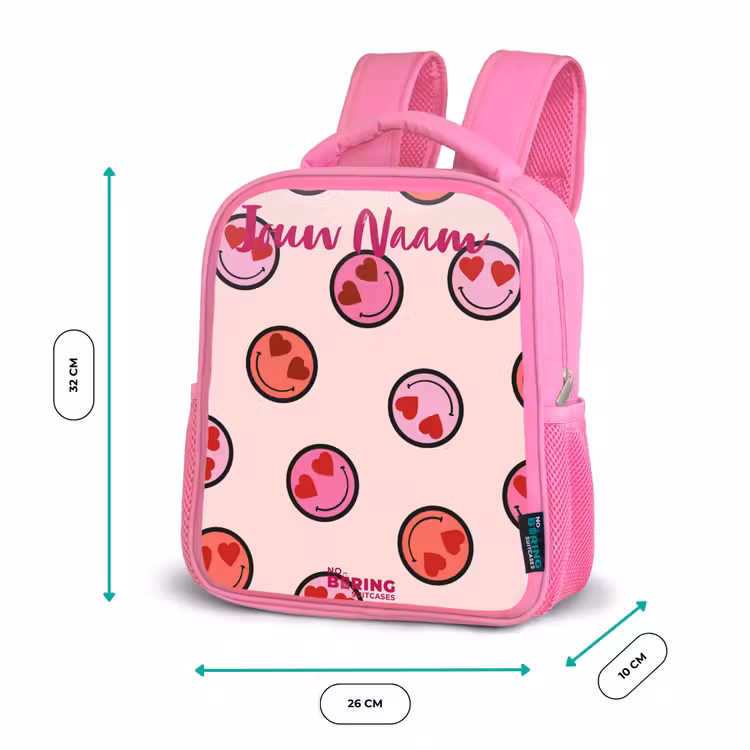 Rugzak kind met naam - Roze Hartje - Smiley - Patroon — 3