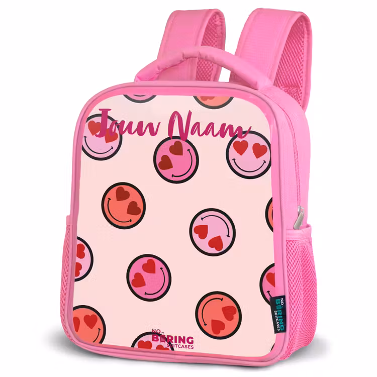 Rugzak kind met naam - Roze Hartje - Smiley - Patroon — 4