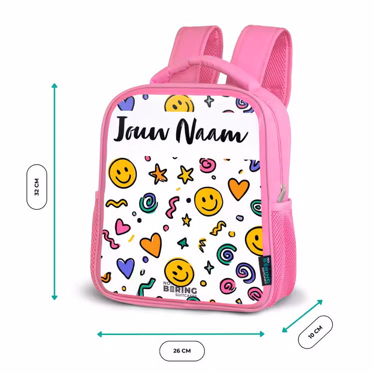Rugzak kind met naam - Roze Smiley - Hartje - Ster — 3