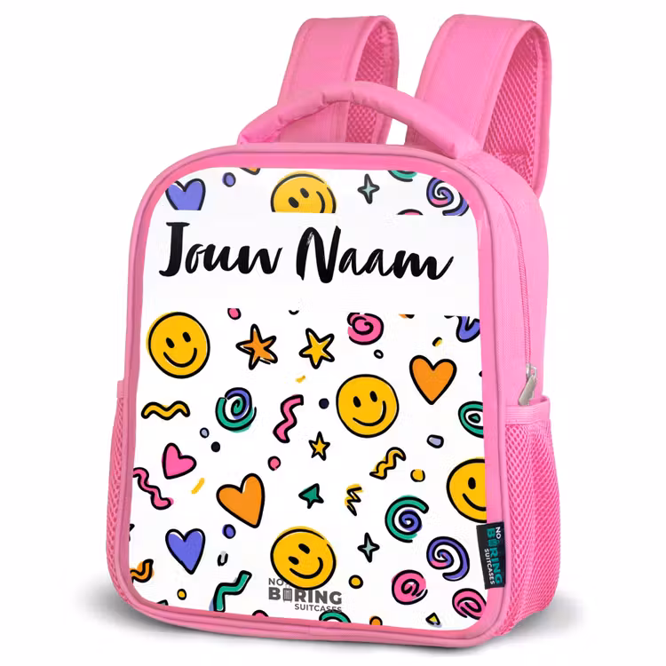 Rugzak kind met naam - Roze Smiley - Hartje - Ster — 4