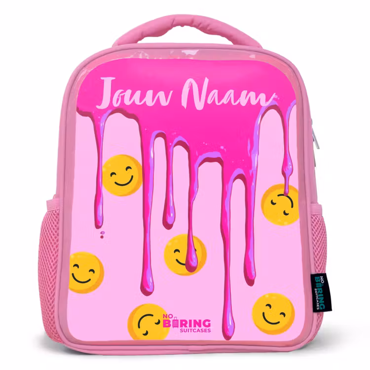 Rugzak kind met naam - Roze Verf - Smiley - Roze — 1