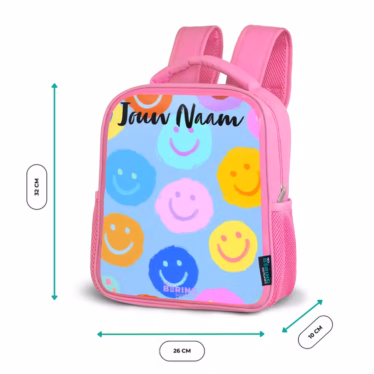 Rugzak kind met naam - Roze Vrolijk patroon van smileys — 3