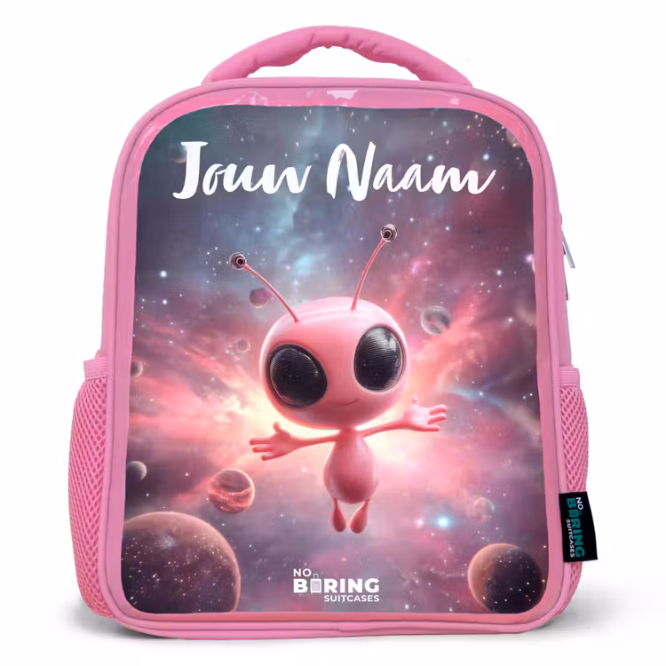 Rugzak kind met naam - Roze Roze Alien in Sterrennevel — 1