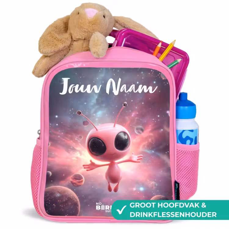 Rugzak kind met naam - Roze Roze Alien in Sterrennevel — 2