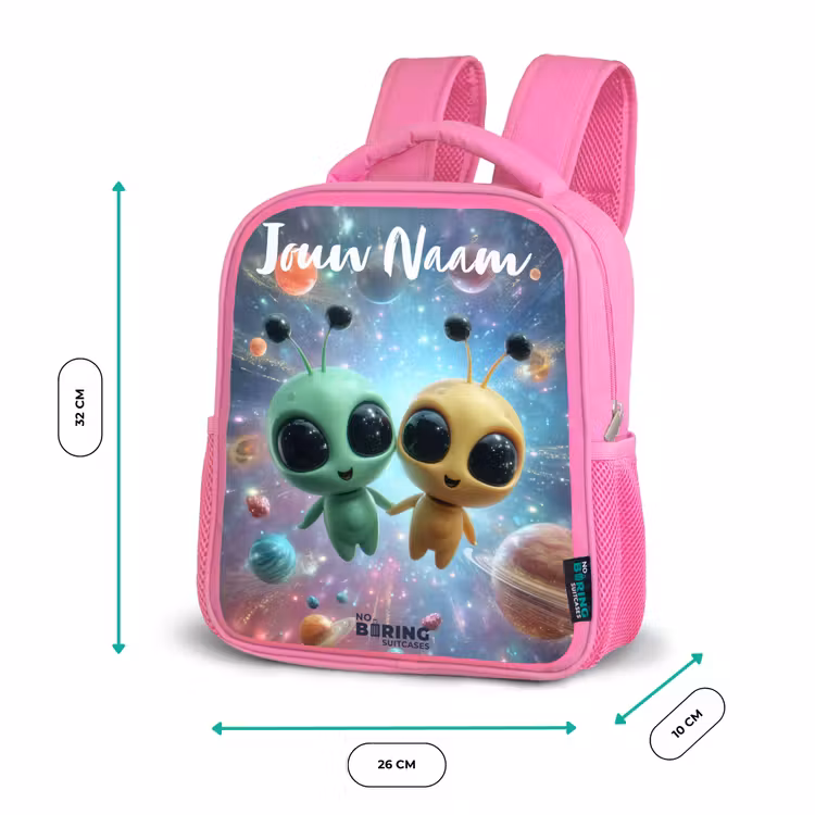Rugzak kind met naam - Roze Vrolijke buitenaardse vrienden — 3