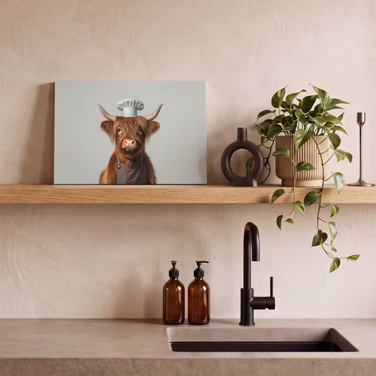 Canvas schilderij - Schotse Hooglander - Bruin - Hoorns - Kokskleding — 3