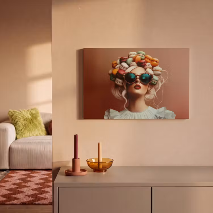 Canvas schilderij - Vrouw - Macarons - Bril — 2