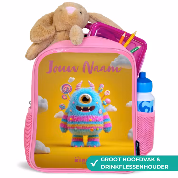 Rugzak kind met naam - Roze Snoep - Monster - Regenboog — 2
