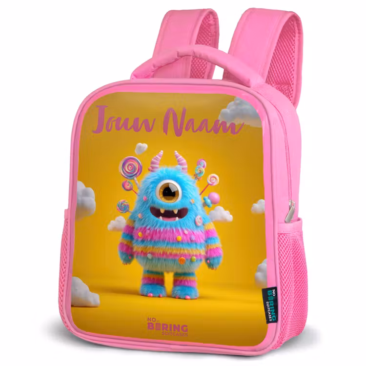Rugzak kind met naam - Roze Snoep - Monster - Regenboog — 4