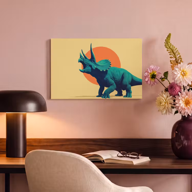 Canvas schilderij - Triceratops - Cirkel - Oranje - Hoorns — 4