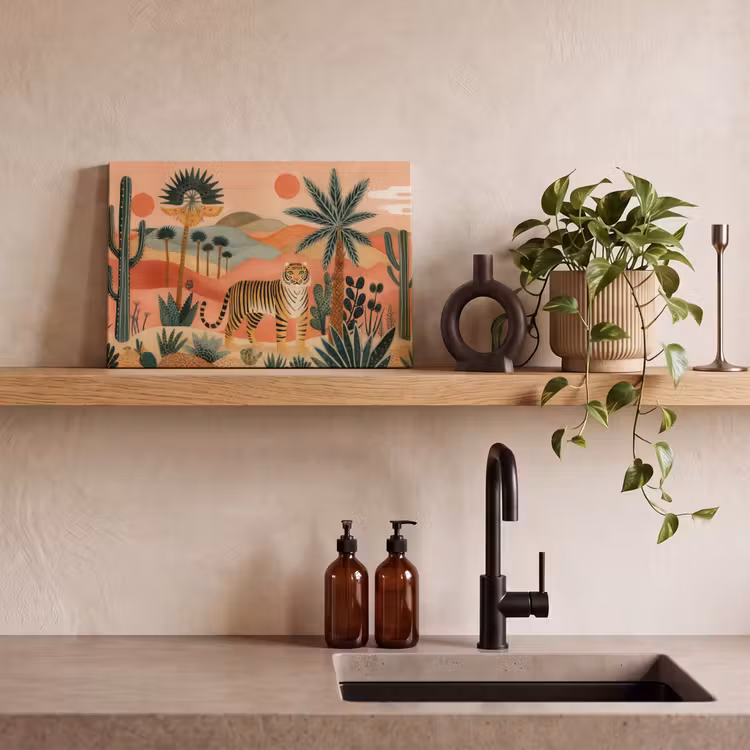 Canvas schilderij - Tijger - Kleurrijk - Palmen - Cactus — 3