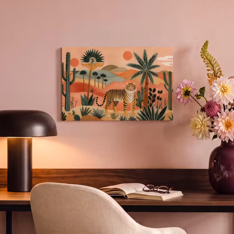Canvas schilderij - Tijger - Kleurrijk - Palmen - Cactus — 4