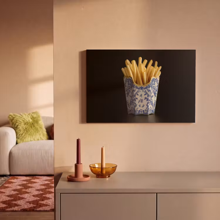 Canvas schilderij - Friet - Porselein - Delfts blauw - Eten — 2