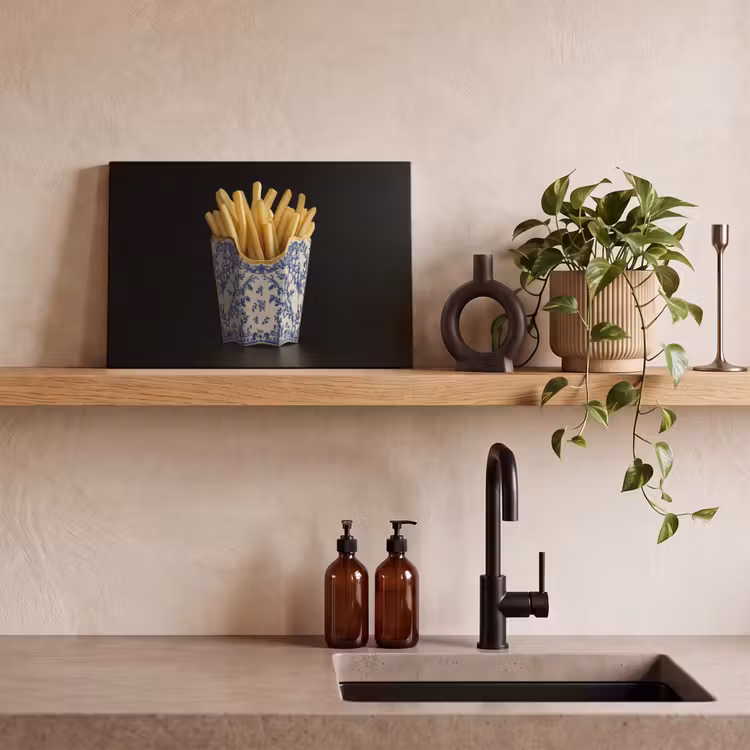 Canvas schilderij - Friet - Porselein - Delfts blauw - Eten — 3