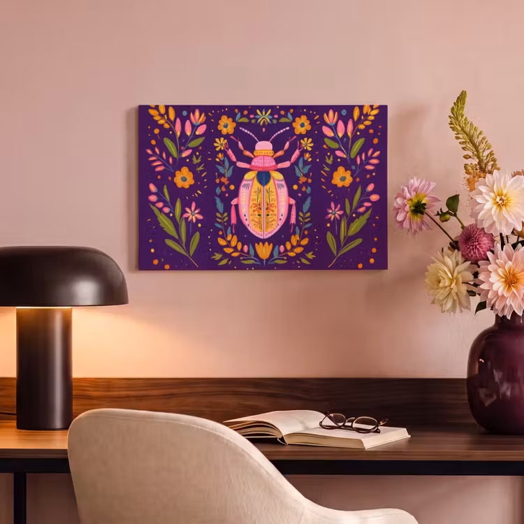 Canvas schilderij - Kever - Felgekleurd - Bloemen - Bladeren — 4