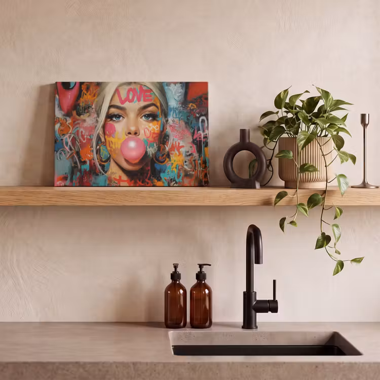 Canvas schilderij - Vrouw - Kauwgom - Graffiti - Love — 3