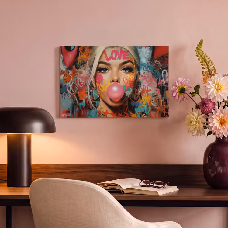 Canvas schilderij - Vrouw - Kauwgom - Graffiti - Love — 4