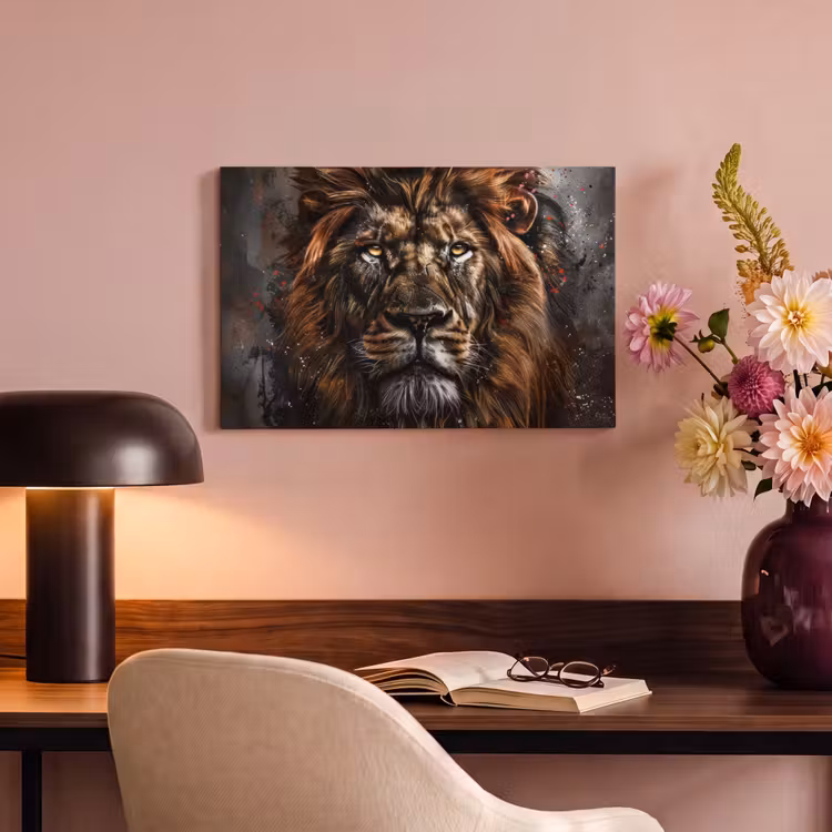Canvas schilderij - Leeuw - Dieren - Portret - Zwart - Luxe — 4