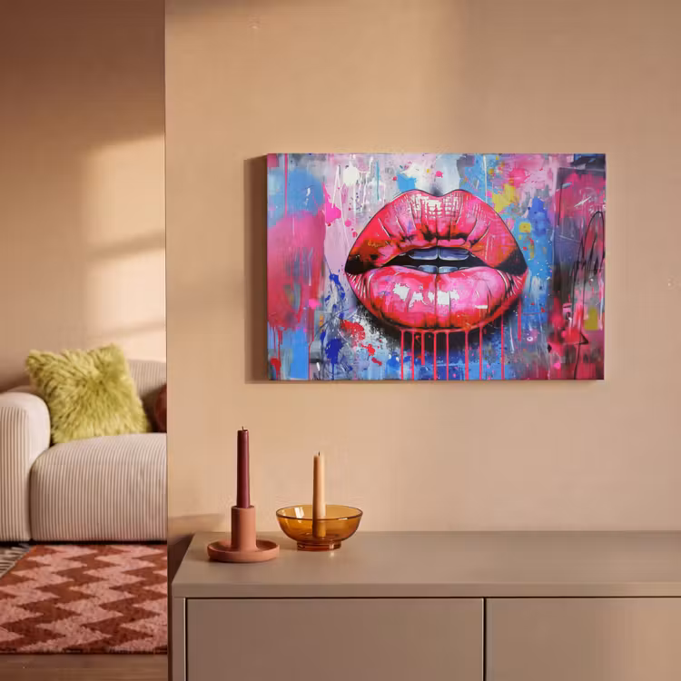 Canvas schilderij - Graffiti - Lippen - Felroze - Geschilderd — 2