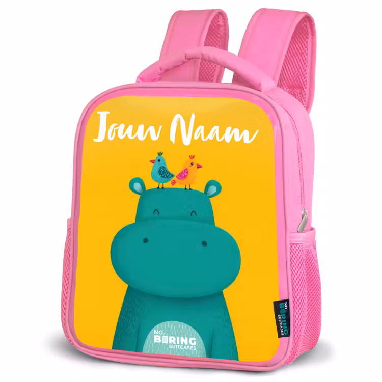 Rugzak kind met naam - Roze Nijlpaard - Vogels - Geel — 4