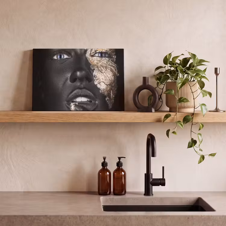 Canvas schilderij - Vrouw - Bladgoud - Zwart - Huid - Luxe — 3