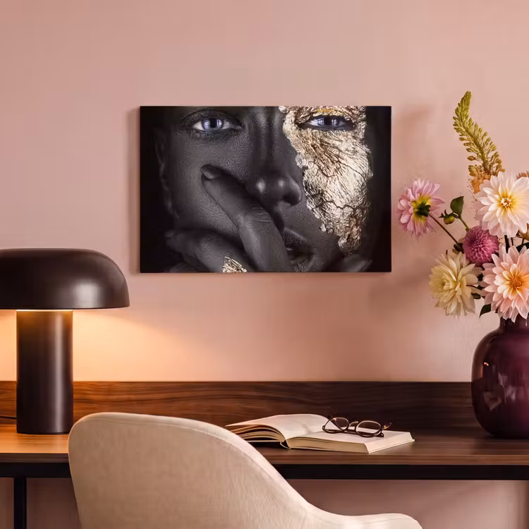 Canvas schilderij - Vrouw - Goud - Zwart - Schmink - Luxe — 4