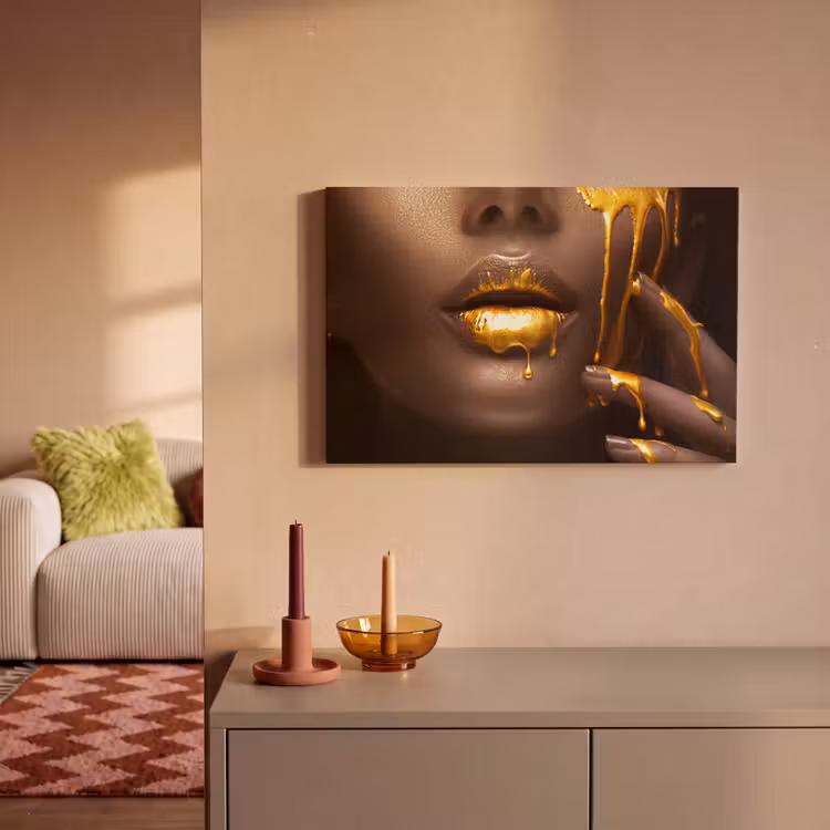 Canvas schilderij - Goud - Vrouw - Verf - Lippen - Luxe — 2