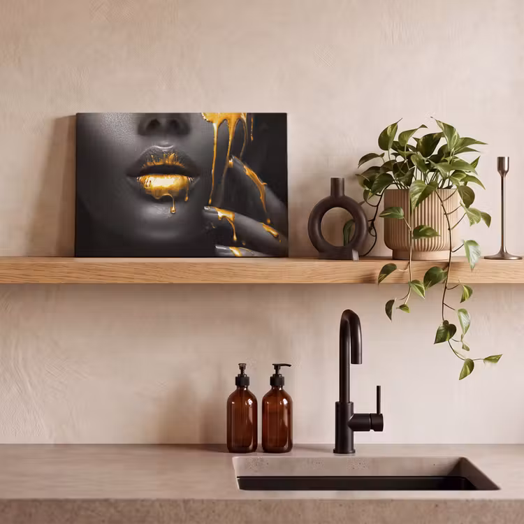 Canvas schilderij - Vrouw - Zwart - Goud - Gezicht - Lippen — 3