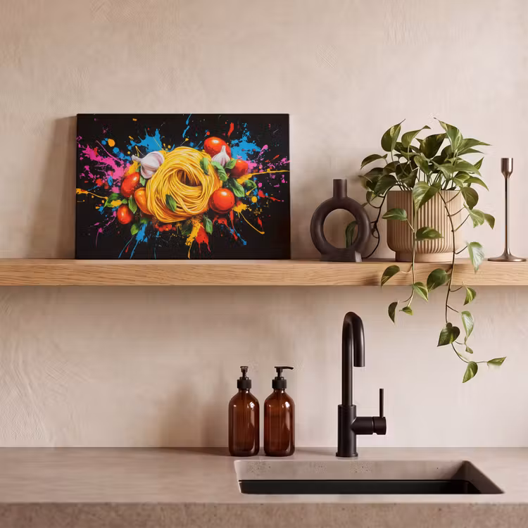 Canvas schilderij - Spaghetti - Graffiti - Verf - Kleurrijk - Eten - Modern — 3
