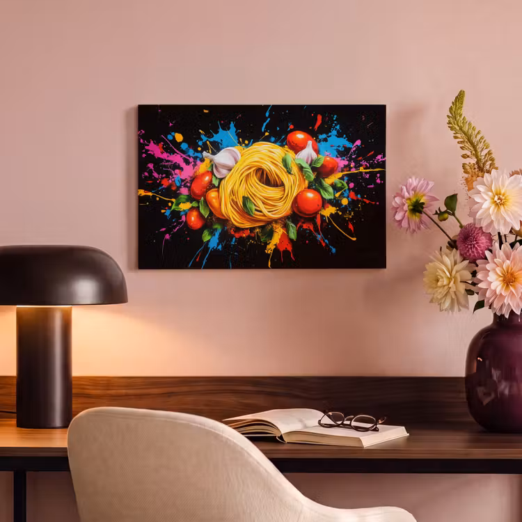 Canvas schilderij - Spaghetti - Graffiti - Verf - Kleurrijk - Eten - Modern — 4