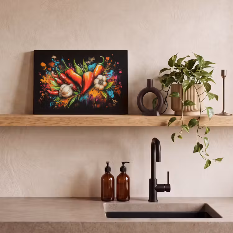 Canvas schilderij - Groente - Peper - Knoflook - Graffiti - Verf - Kleurrijk — 3