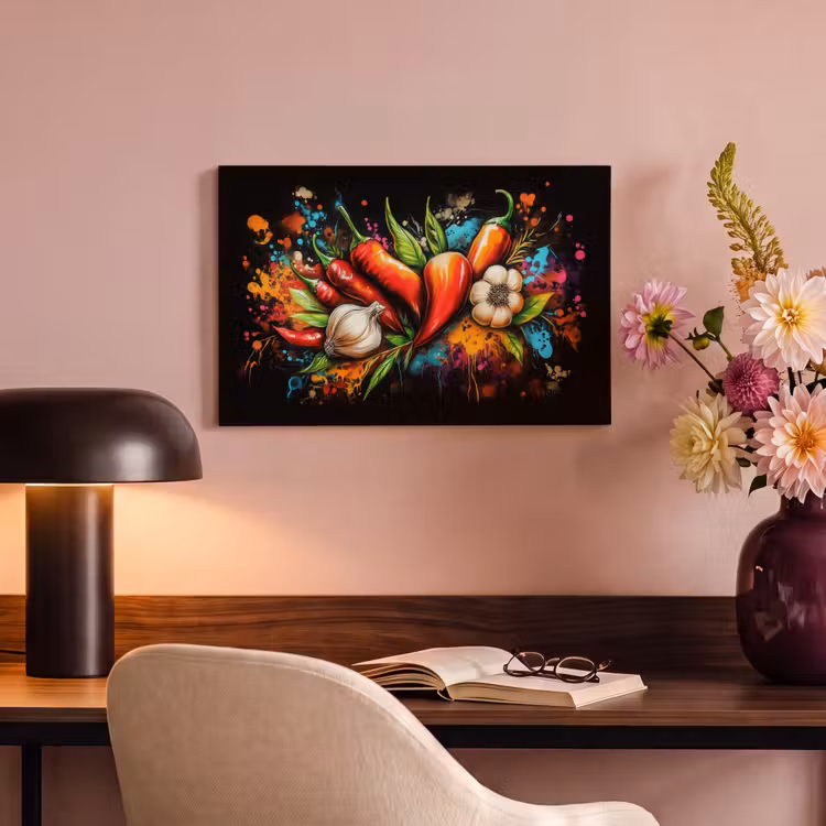 Canvas schilderij - Groente - Peper - Knoflook - Graffiti - Verf - Kleurrijk — 4