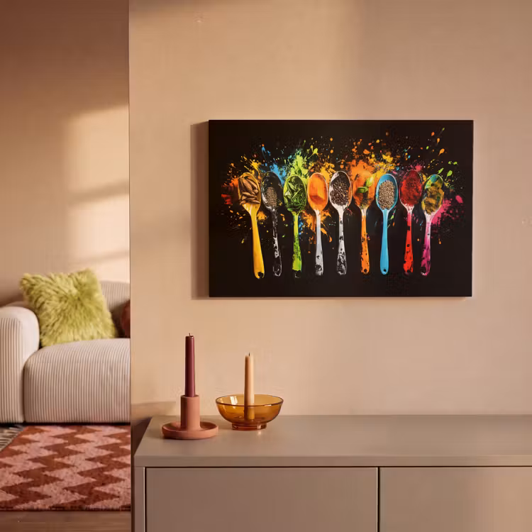 Canvas schilderij - Lepels - Kruiden - Modern - Graffiti - Verf - Kleurrijk — 2