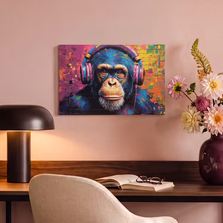 Canvas schilderij - Graffiti - Chimpanzee - Street art - Koptelefoon - Aap — 4