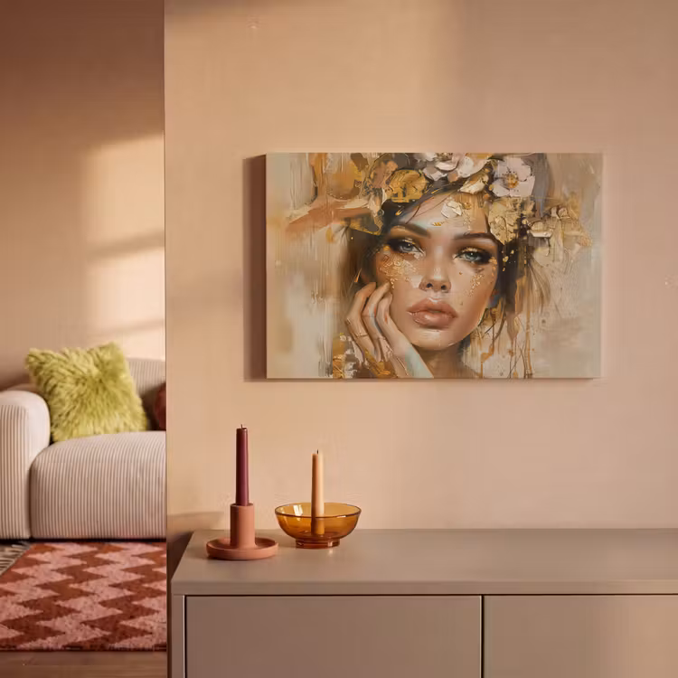 Canvas schilderij - Vrouw - Bloemen  - Goud - Portret — 2