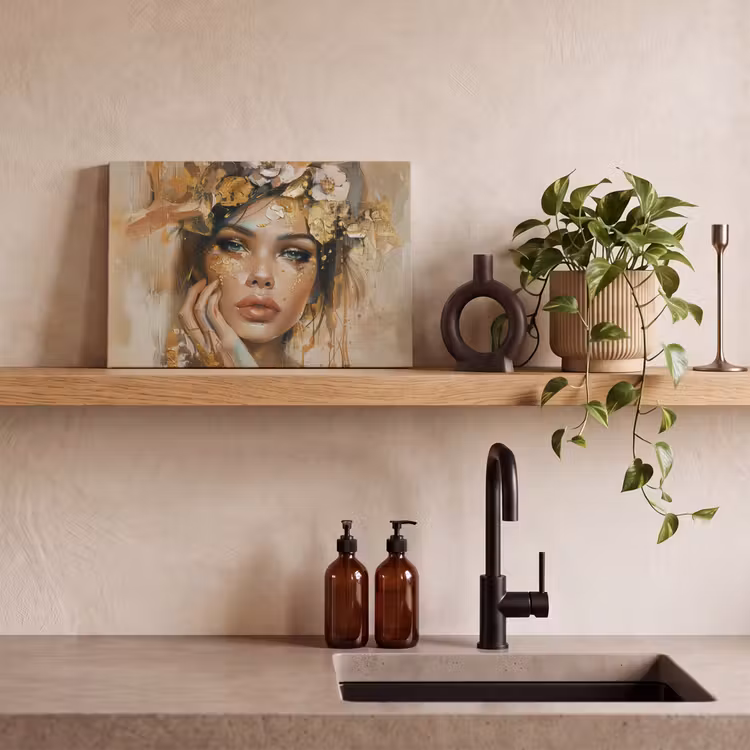 Canvas schilderij - Vrouw - Bloemen  - Goud - Portret — 3