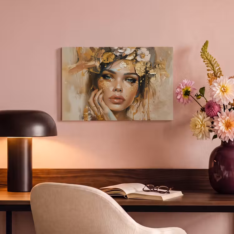 Canvas schilderij - Vrouw - Bloemen  - Goud - Portret — 4
